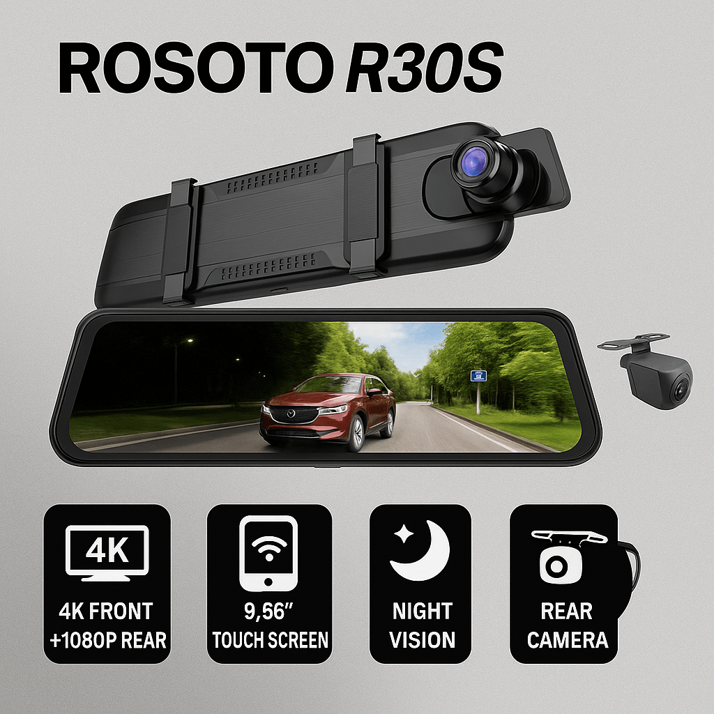 Rosoto R30S Dual 4K Dashcam with Smart Mirror Display