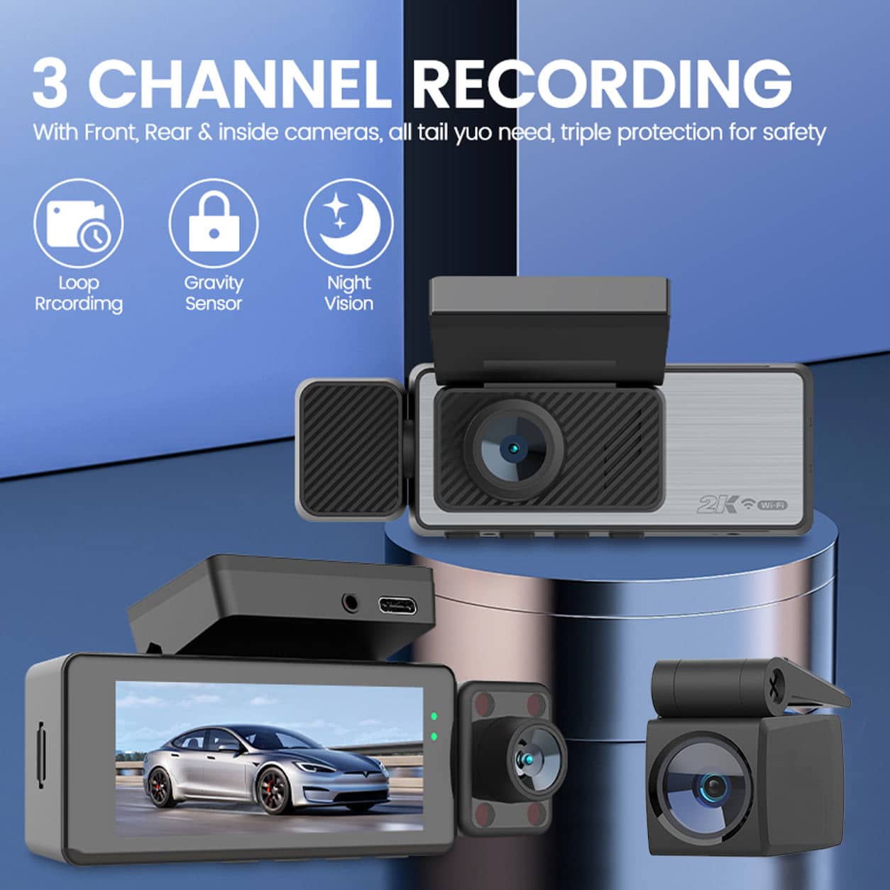 Maustor M18P 3 Way Dashcam with Front, Cabin & Rear Recording