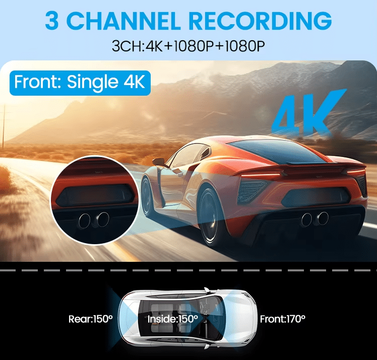Maustor M18P 3 Way Dashcam with Front, Cabin & Rear Recording