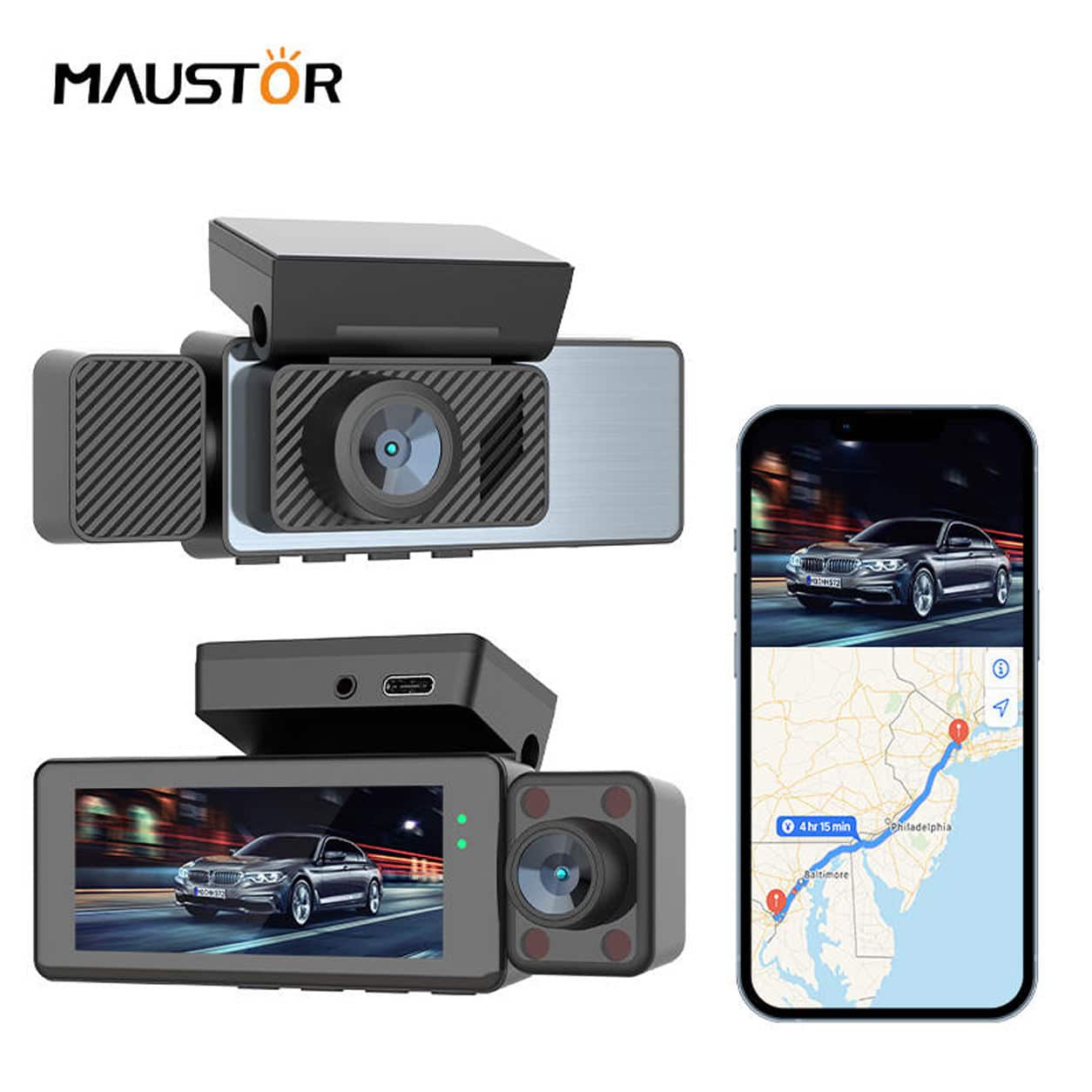Maustor M18P 3 Way Dashcam with Front, Cabin & Rear Recording