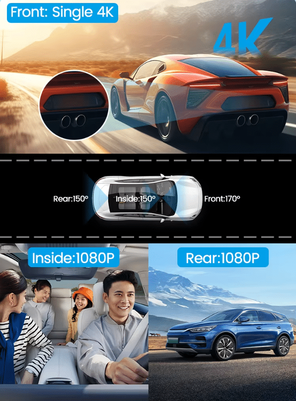 Maustor M18P 3 Way Dashcam with Front, Cabin & Rear Recording